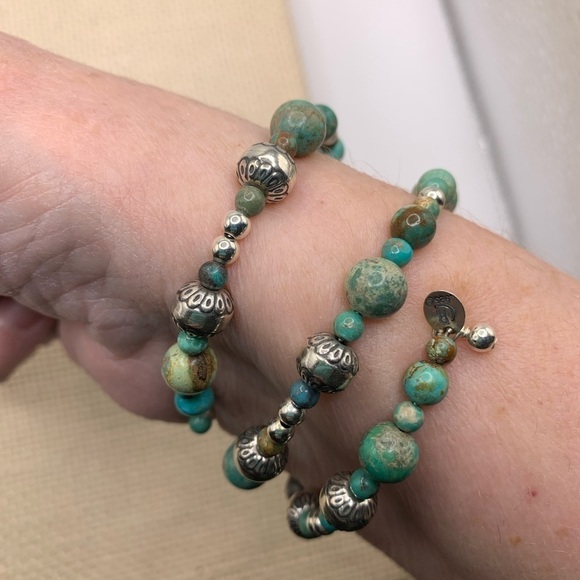 Sincerely Southwest Sterling Silver Turquoise Coil Bracelet - Picture 2 of 8